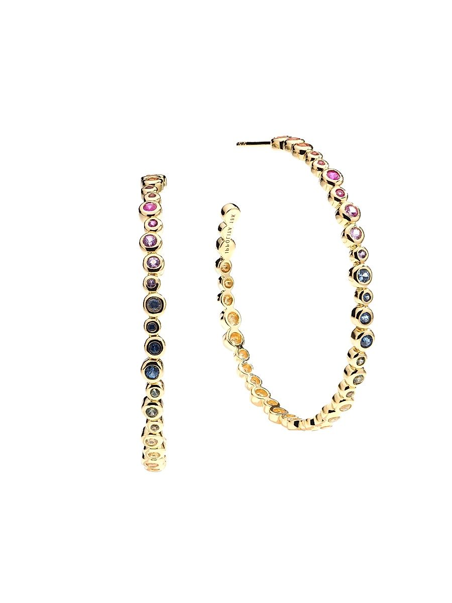 Women's Stardust 18K Yellow Gold & Sapphire Rainbow Hoop Earrings - Yellow Gold
