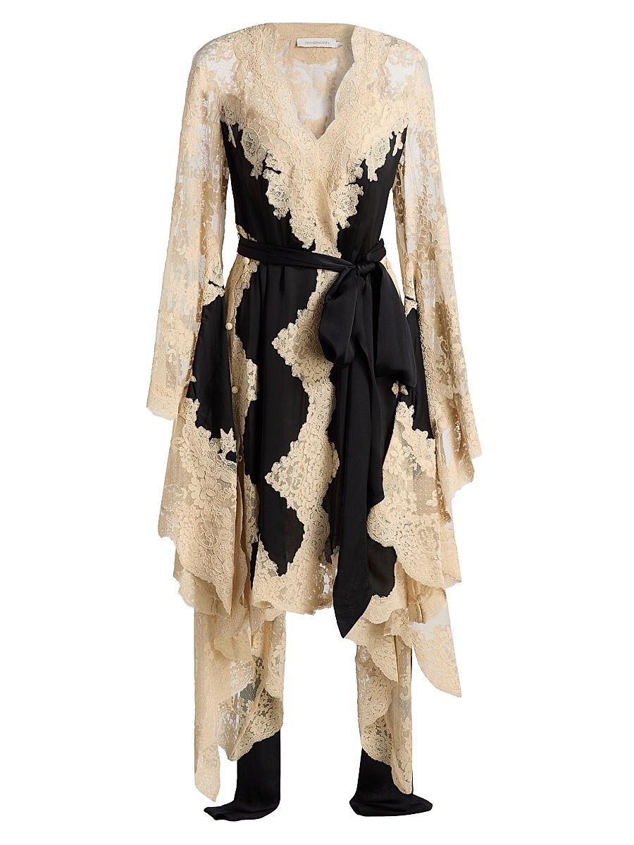 Women's Hypnotic Lace & Satin Wrap Dress - Black - Size 8