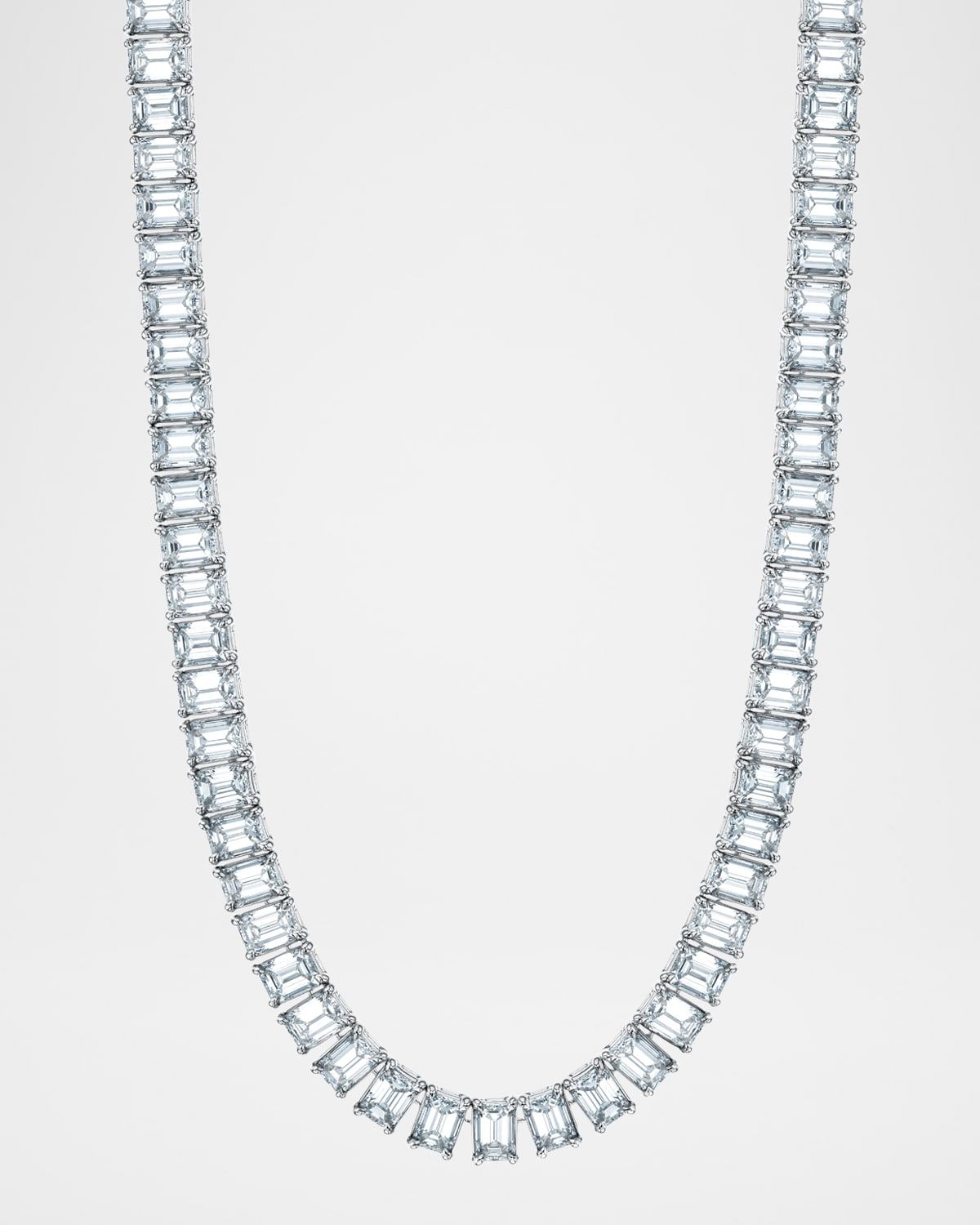 18K Gold North-South Emerald-Cut Prong-Set Diamond Tennis Necklace, 16"L, 42.80tcw