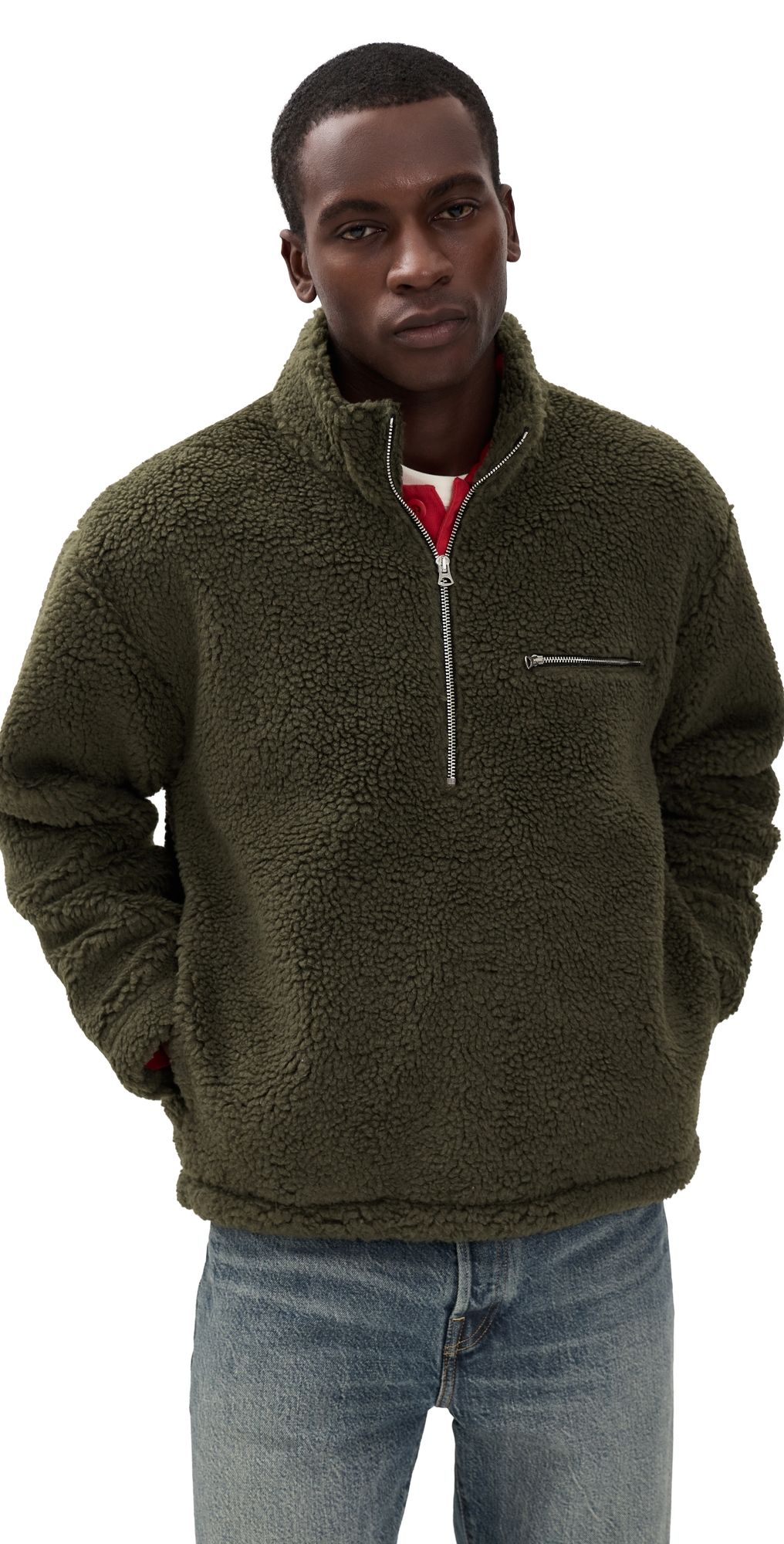 Madewell Fleece Pullover Dried Olive L