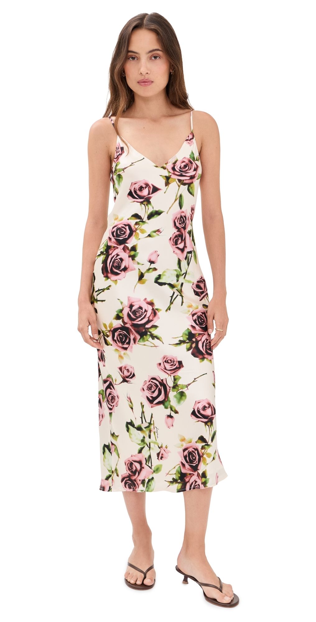 L'AGENCE Seridie Silk Slip Dress Ecru/Romantic Rose 4