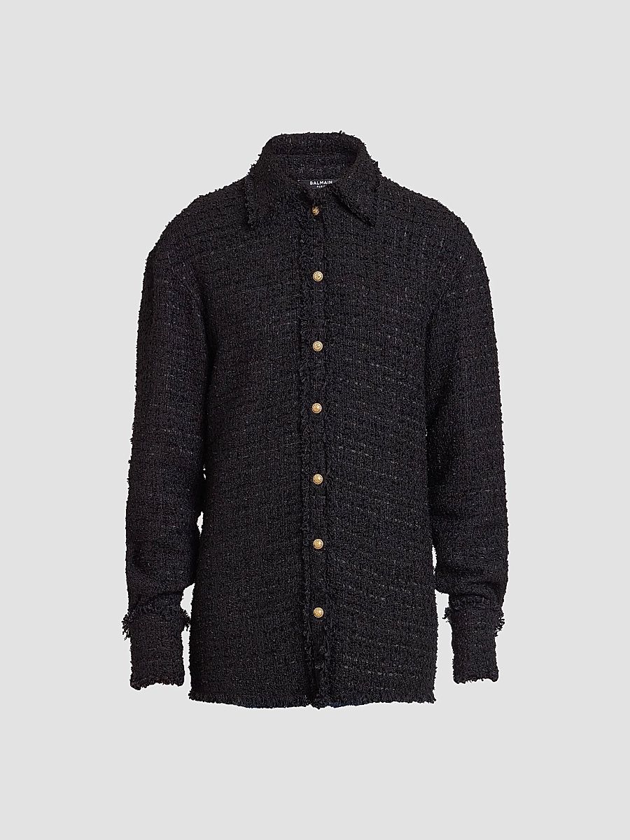 Balmain Men's Textured Cotton Tweed Shirt Jacket - Noir - Size 44