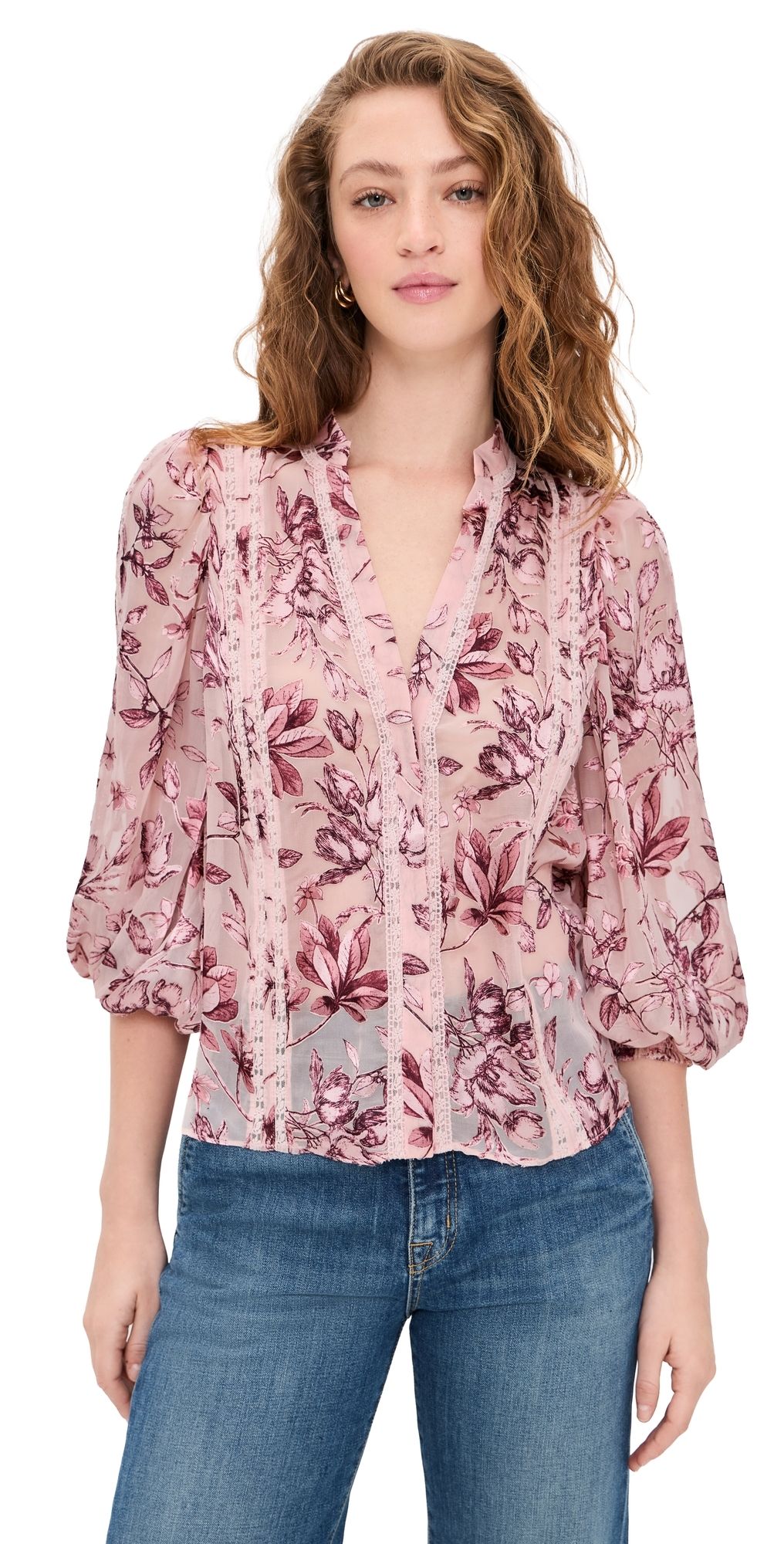 ALICE + OLIVIA Arlette Collared Blouse Mystic Garden English Rose XS