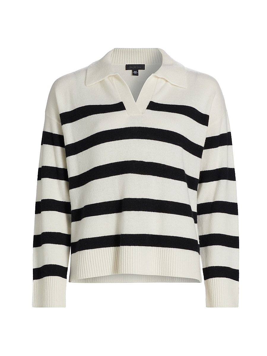 Women's Cashmere Striped Sweater - Frost White Black - Size Large