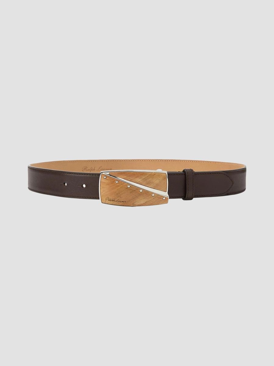 Ralph Lauren Women's Leather Plaque Buckle Belt - Mocha - Size Large