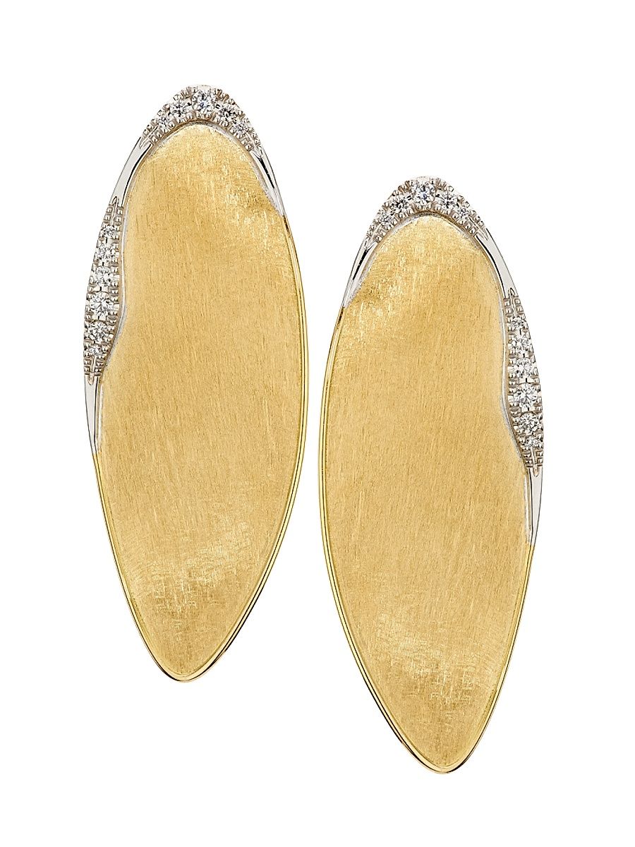 Women's Lunaria Twist Two-Tone 18K Gold & 0.53 TCW Diamond Elongated Oval Stud Earrings - Yellow Gold