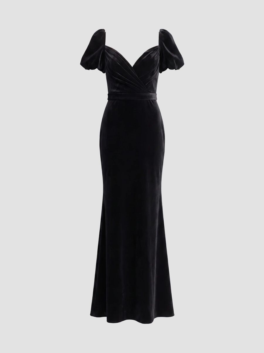 Mac Duggal Women's Puff-Sleeve Velvet Mermaid Gown - Black - Size 14