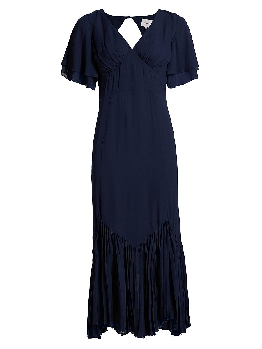 Women's Salvia Pleated Ruffle Midi-Dress - Navy - Size 8