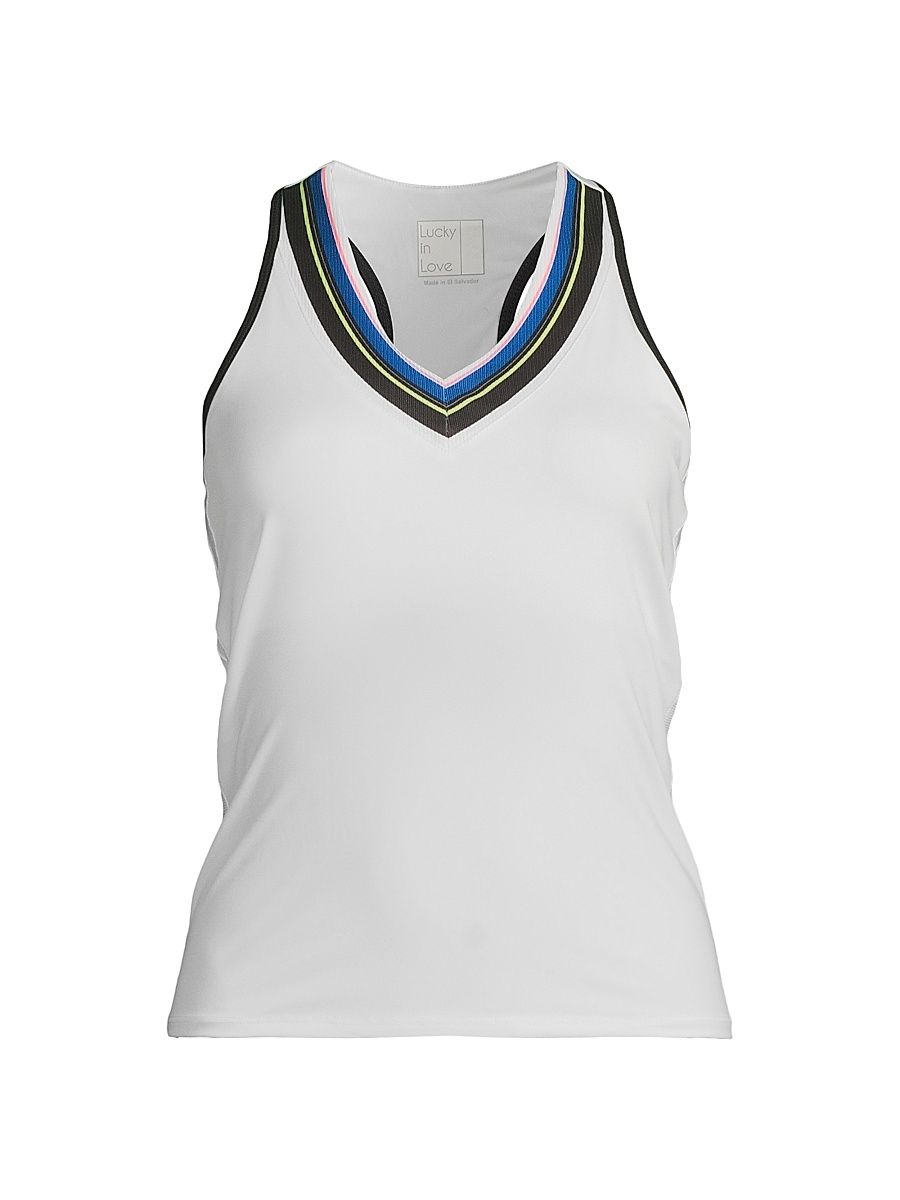 Women's Stripe It Up V-Neck Tank - White - Size XL