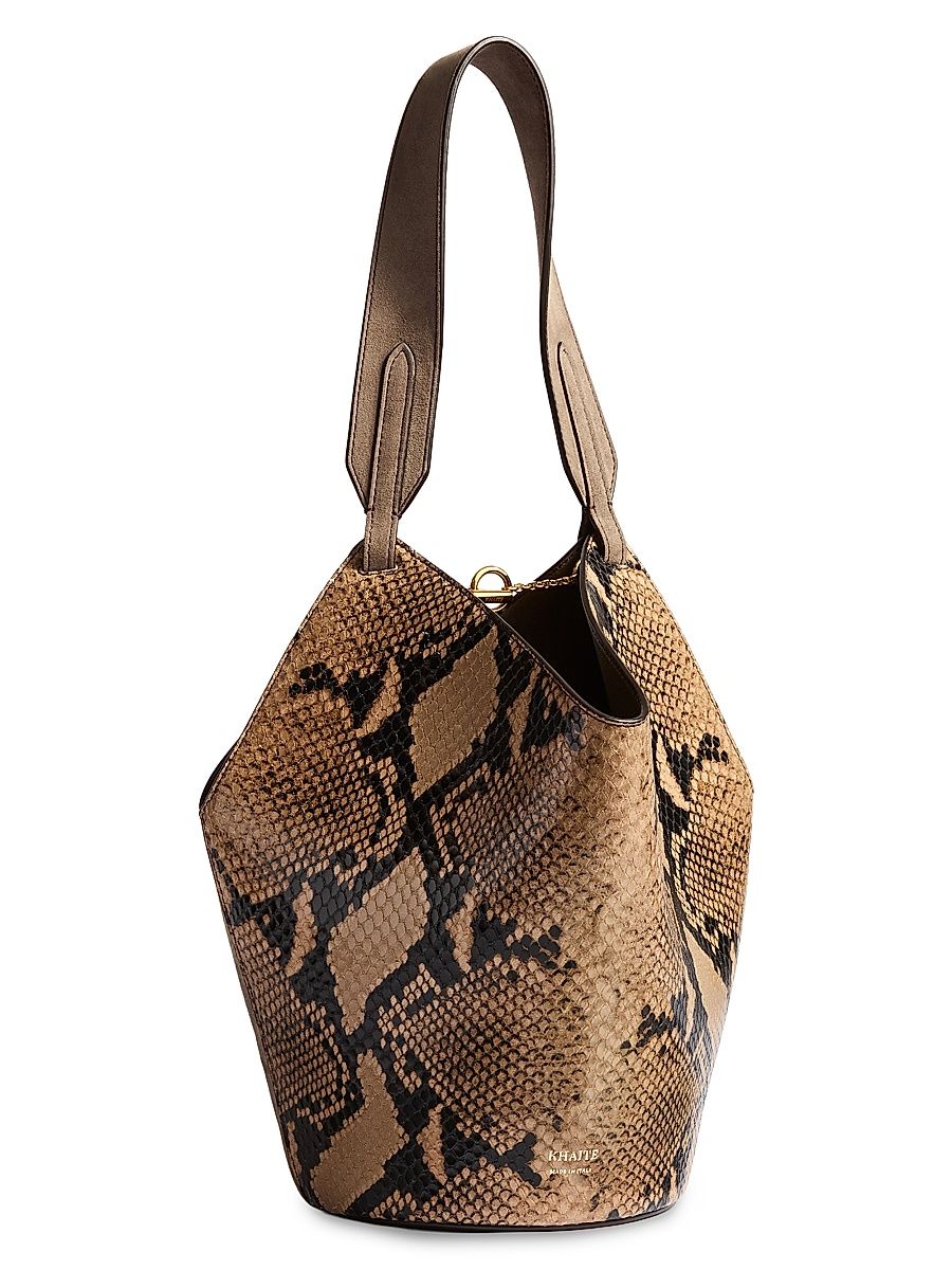 Women's Lotus Mini Snakeskin-Print Leather Tote Bag - Taupe Morning Dove