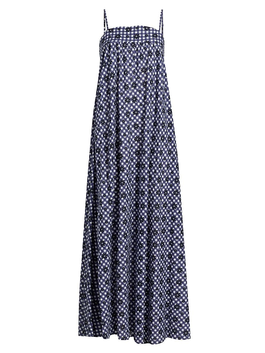 Women's Stacey Printed Cotton A-Line Maxi Dress - Gingham Daisy - Size XL