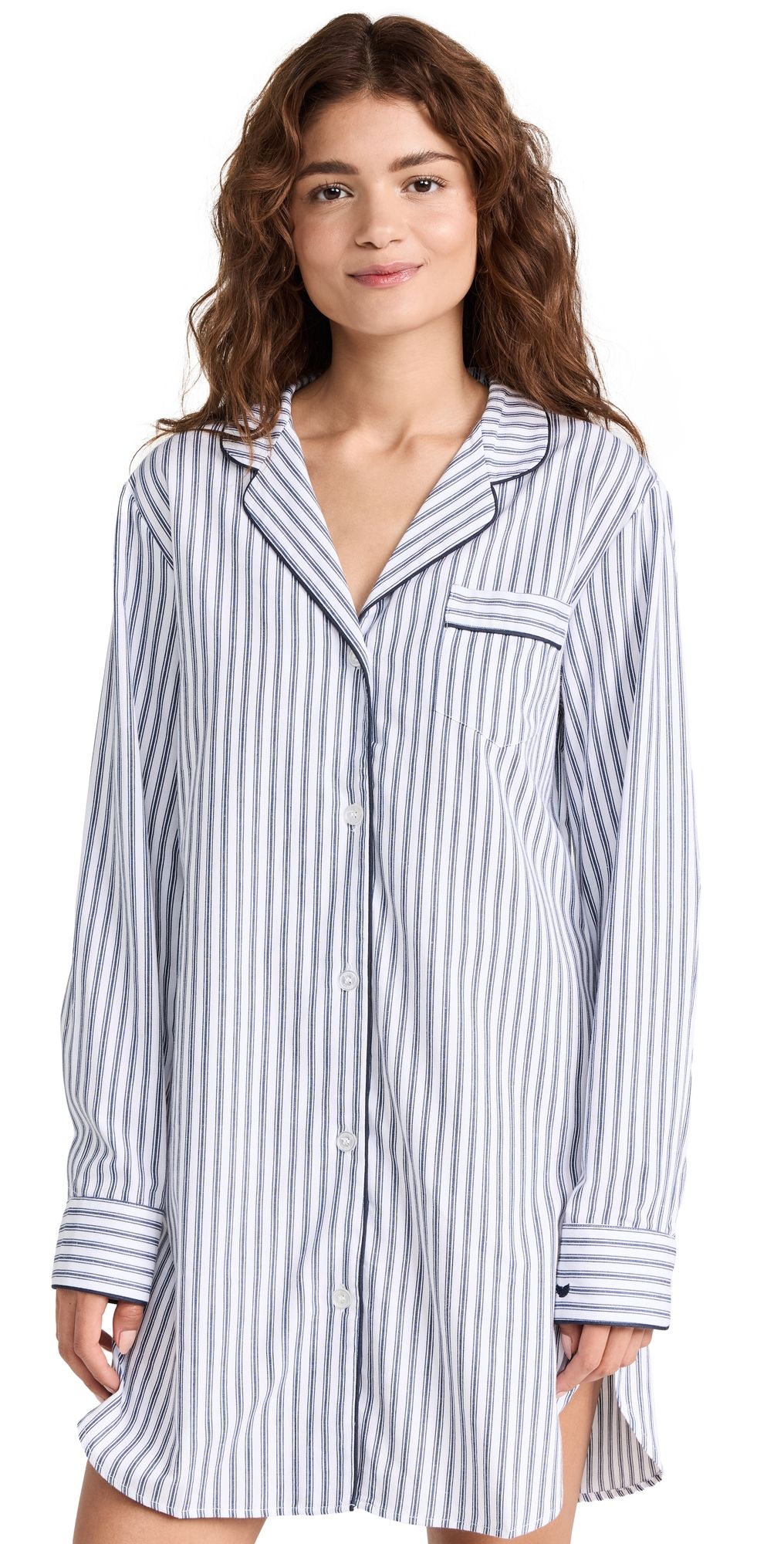 Petite Plume Navy French Ticking Nightshirt White Navy XS