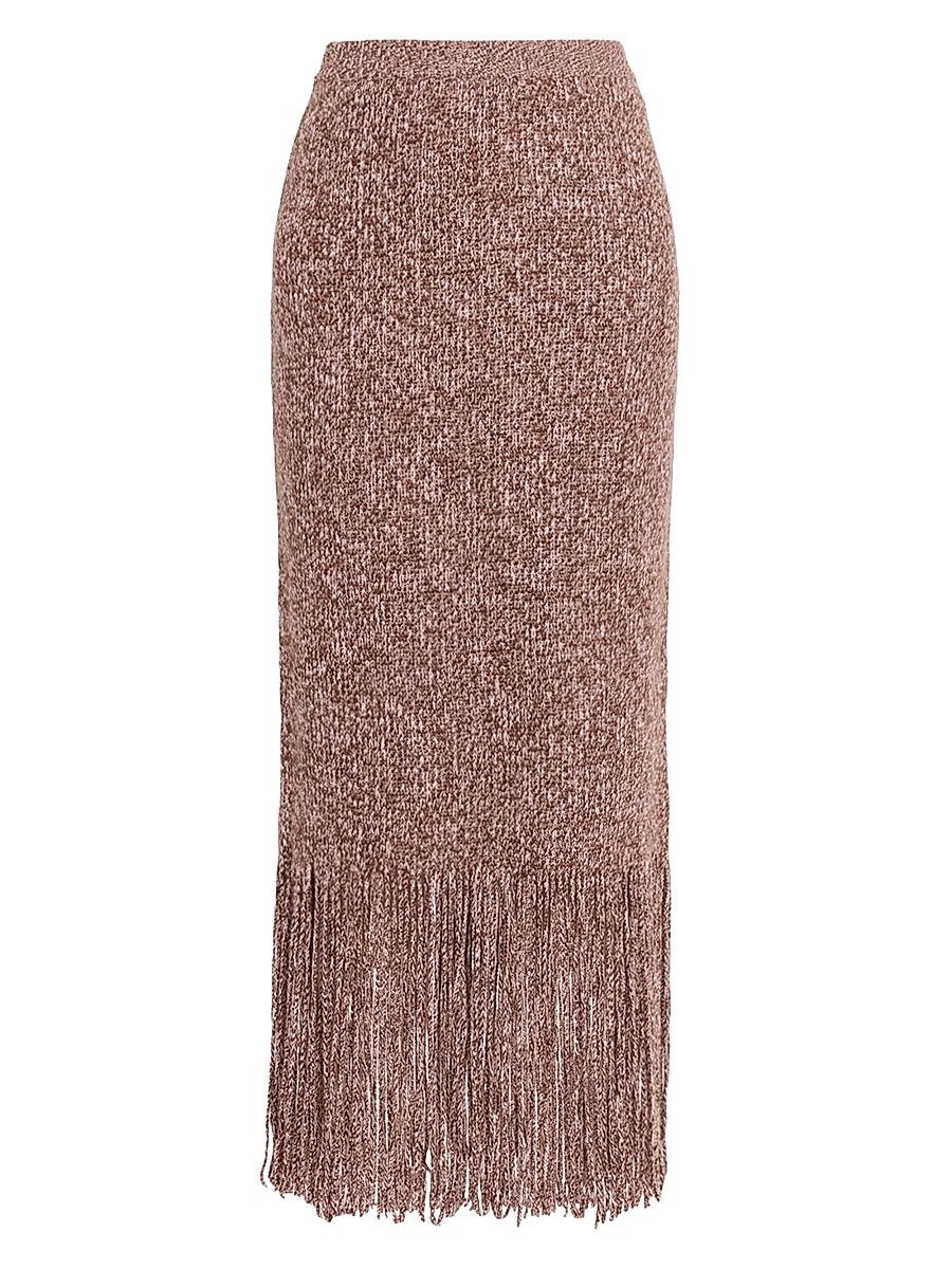 Women's Hypnotic Fringe-Trim Wool Midi-Skirt - Medium Brown - Size 10