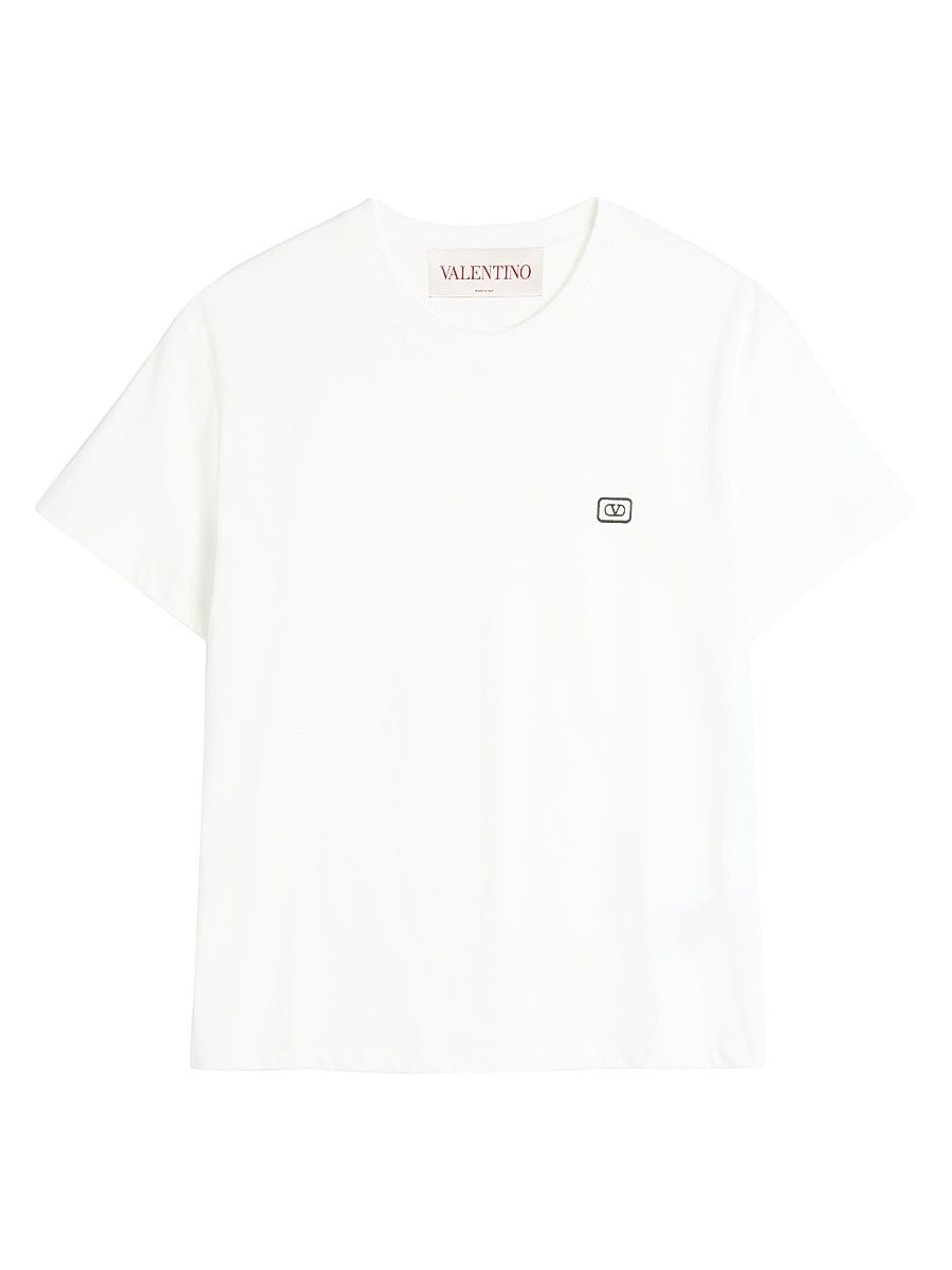 Men's Cotton T-Shirt with VLogo Patch - Ivory - Size XS