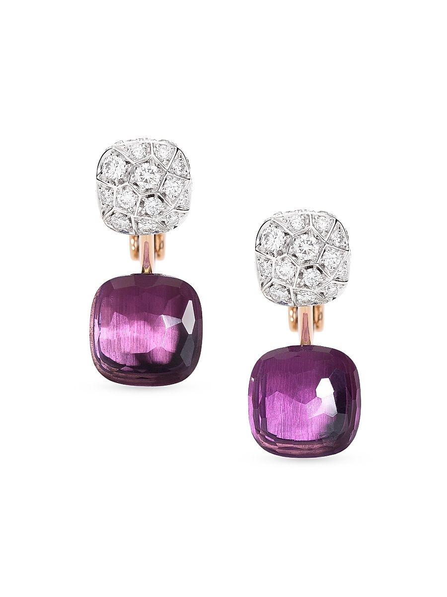 Women's Nudo Two-Tone 18K Gold, Amethyst & 1.50 TCW Diamond Drop Earrings - Rose Gold