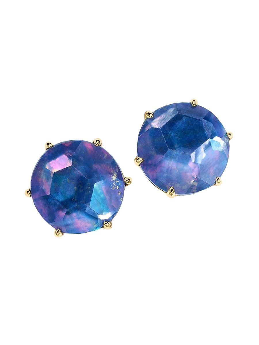 Women's Rock Candy 18K Gold & Rock Crystal, Mother-Of-Pearl & Lapis Medium Round Stud Earrings - Alpine