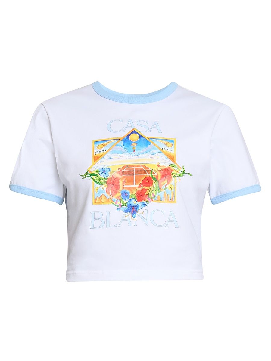 Women's Ringer Baby Logo Stretch-Cotton T-Shirt - Tennis Landscape - Size XL