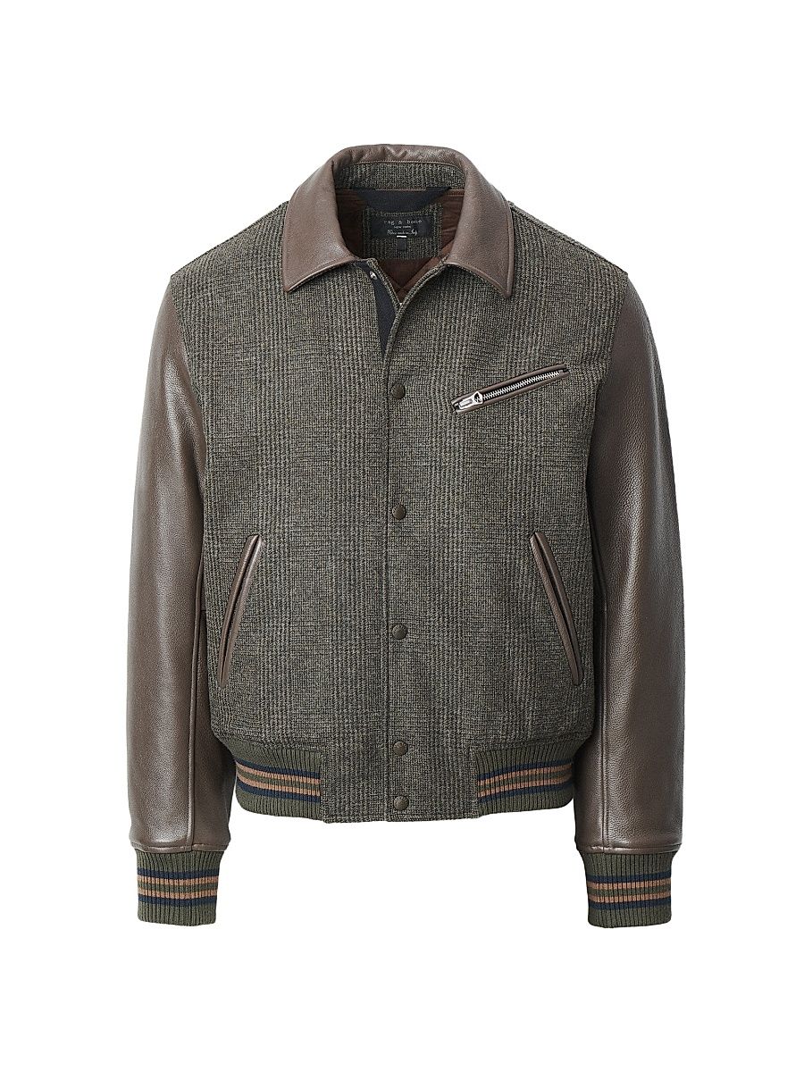 Men's Jeremy Wool & Leather Varsity Jacket - Brown - Size XL