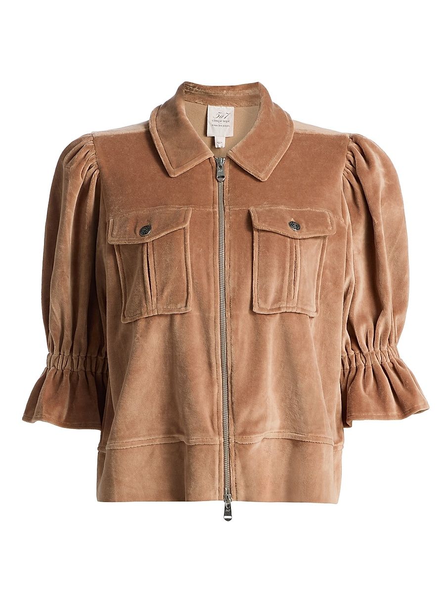 Women's Holly Velour Zip-Front Jacket - Mocha - Size XL