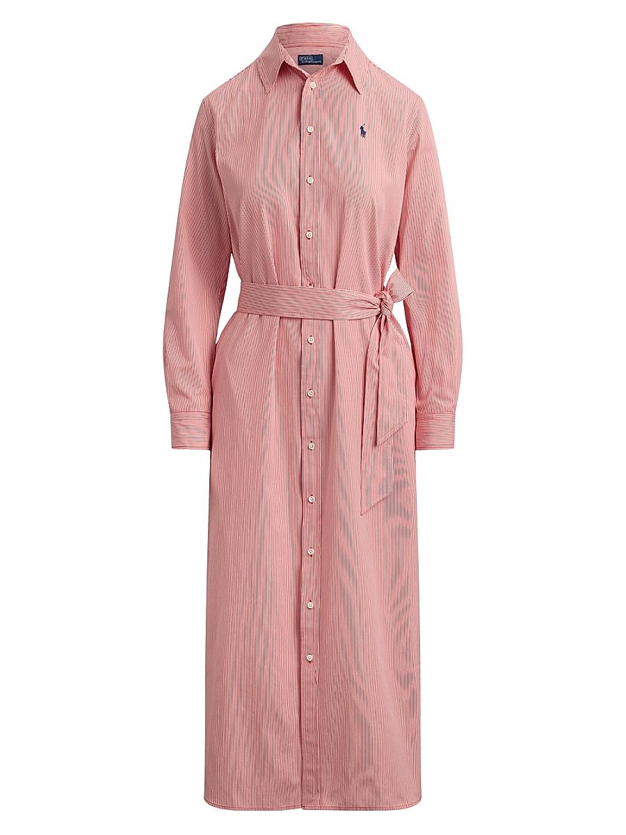 Women's Striped Woven Cotton Shirtdress - Red White - Size 8