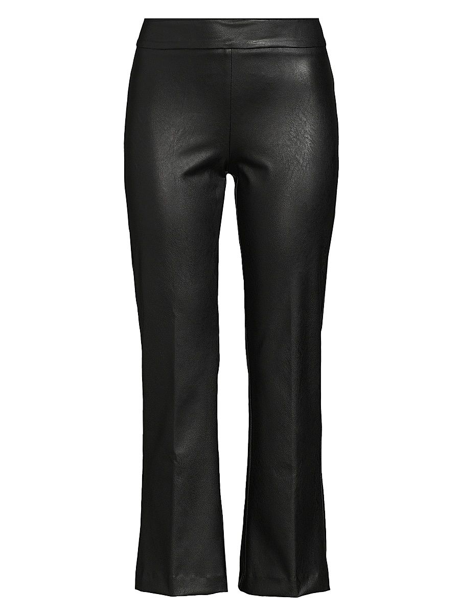 Women's Faux-Leather Ankle-Crop Flared Pants - Black Pleather - Size 10