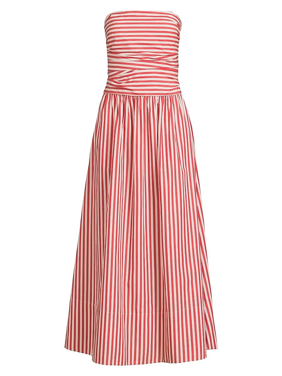 Women's Vera Striped Strapless Cotton Maxi Dress - Orozco Stripe Dusty Tomato - Size 10