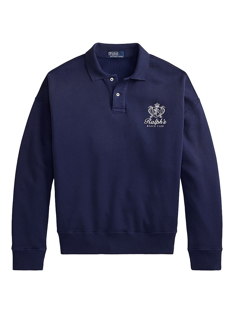 Men's Embroidered-Logo Arctic Fleece Polo Sweatshirt - Dark Cobalt - Size Large