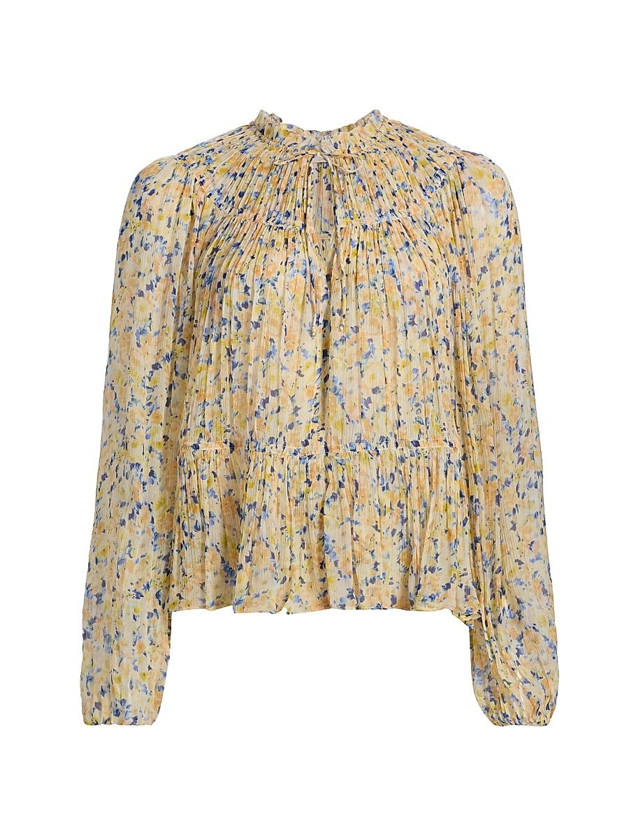 Women's Leandra Printed Silk Blouse - Daffodil - Size 14