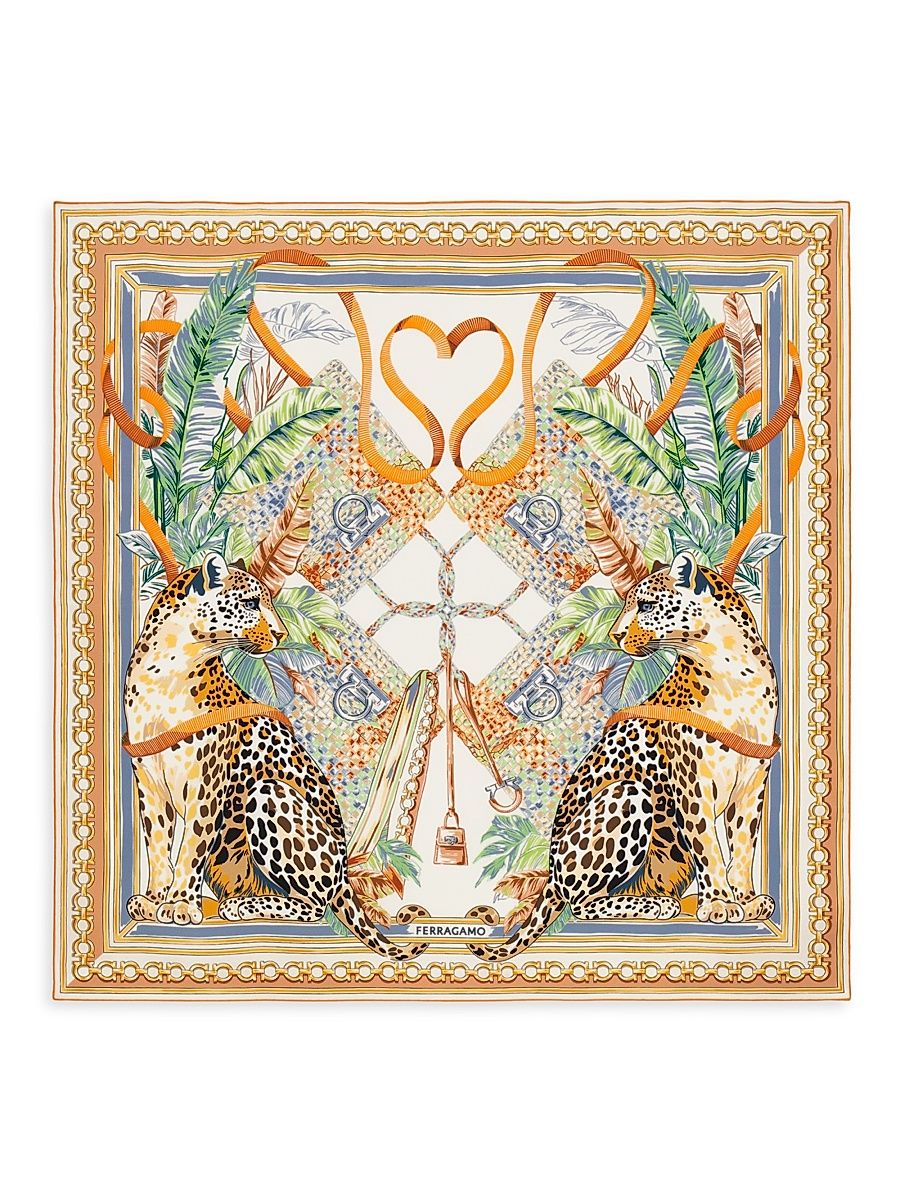 Women's Felindra Printed Silk Scarf - Avorio Arancio