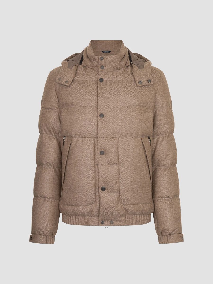 Stefano Ricci Men's Virgin Wool and Cashmere Hooded Down Jacket - Brown - Size 48