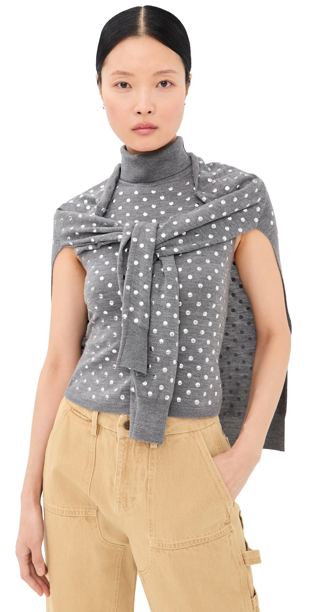 Monse Studded Halter Neck Top with Scarf Light Grey XS