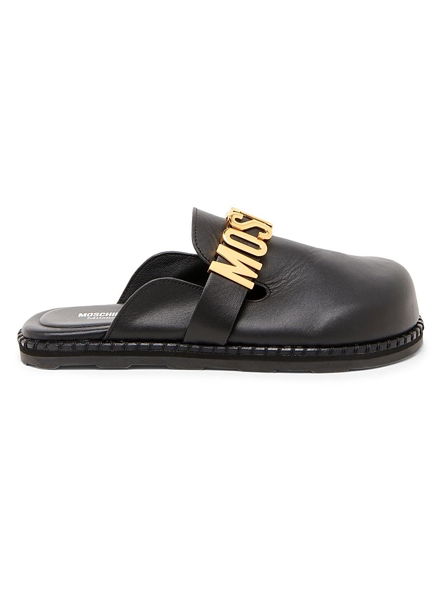 Women's Sporty Logo-Accented Leather Mules - Black - Size 9