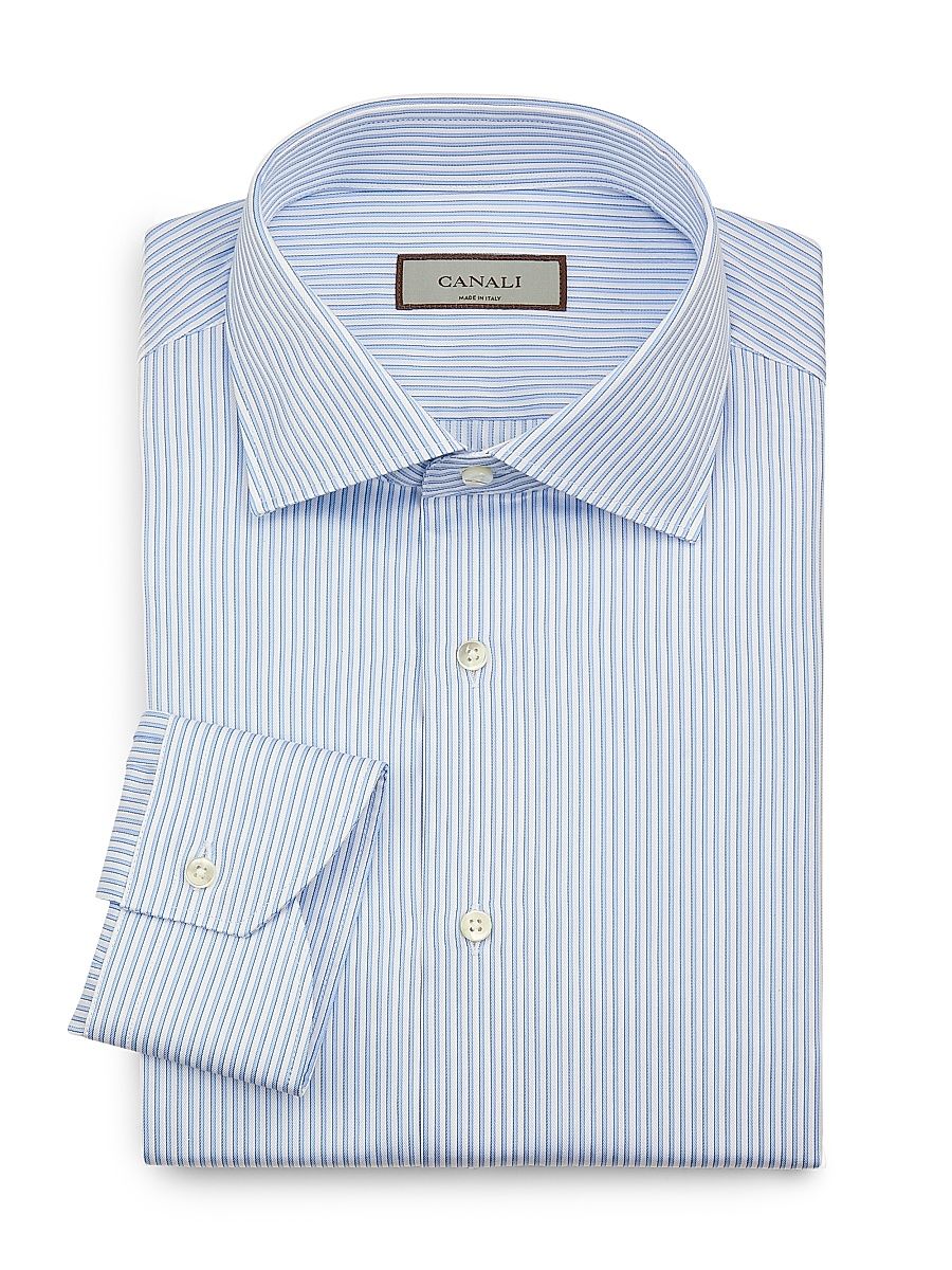 Men's Striped Cotton Dress Shirt - Blue White - Size 16