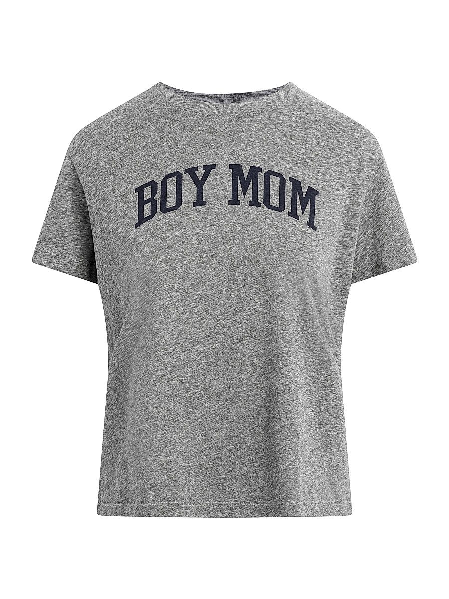 Women's The Boy Mom Marl-Knit Crewneck T-Shirt - Heather Grey Navy - Size XL