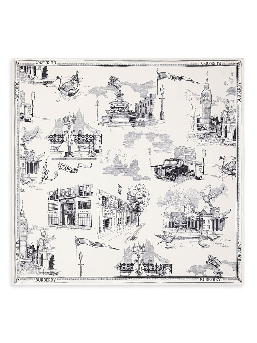Women's London Landmarks Silk Scarf - Sand