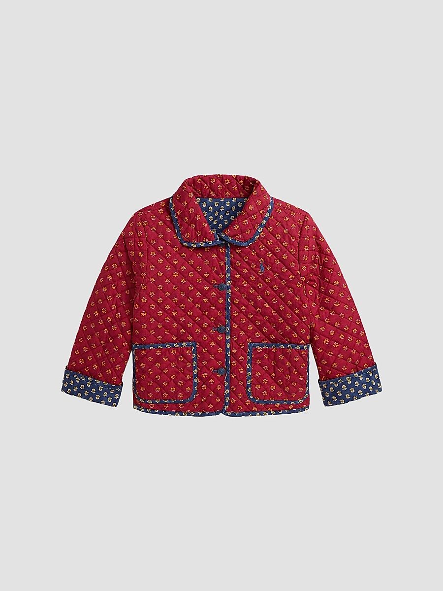 Little Girl's & Girl's Reversible Floral Quilted Jacket - Bayberry Woodblock - Size 16