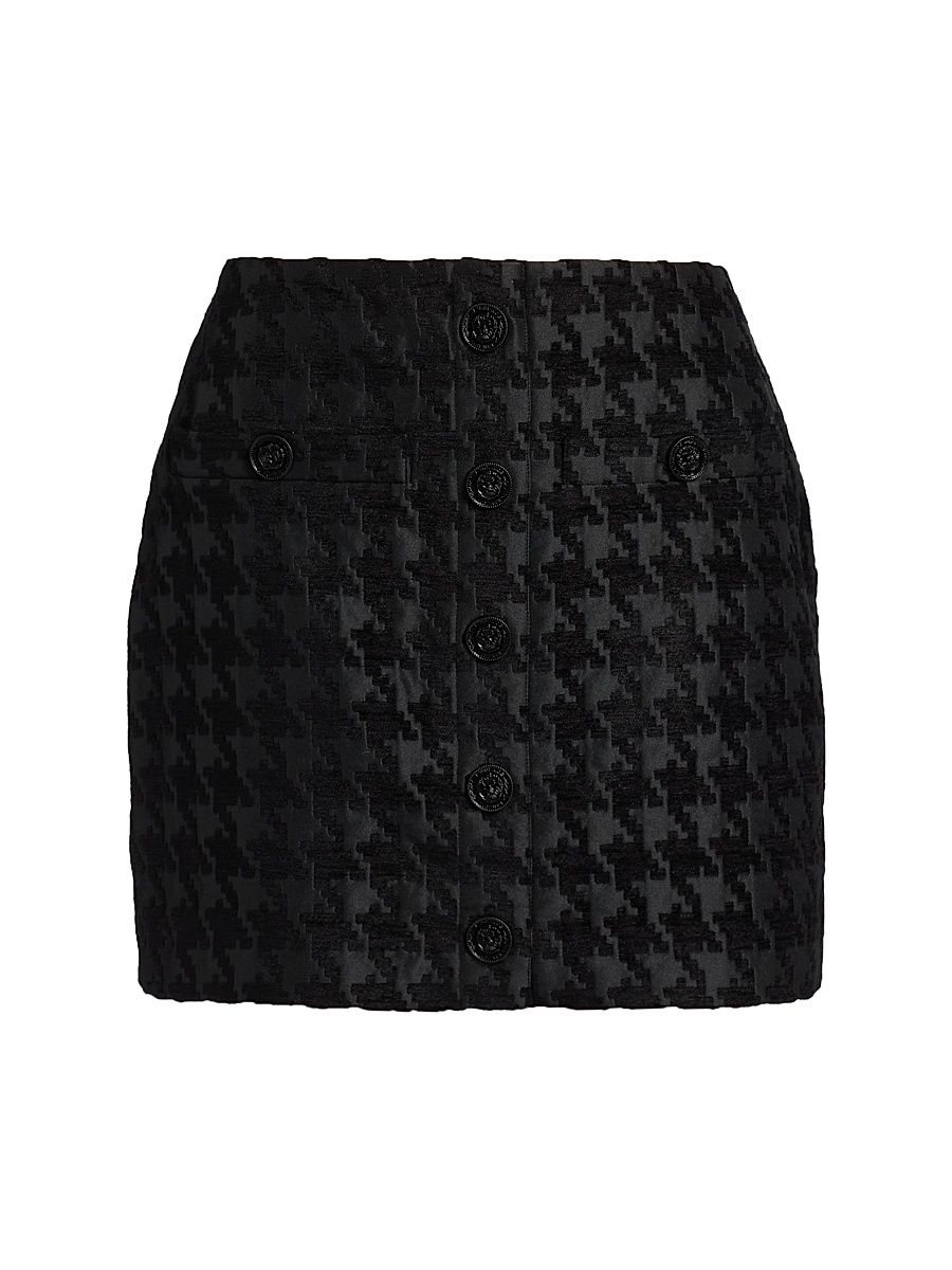 Women's Mireya Houndstooth Button-Front Miniskirt - Black Black Houndstooth - Size 14
