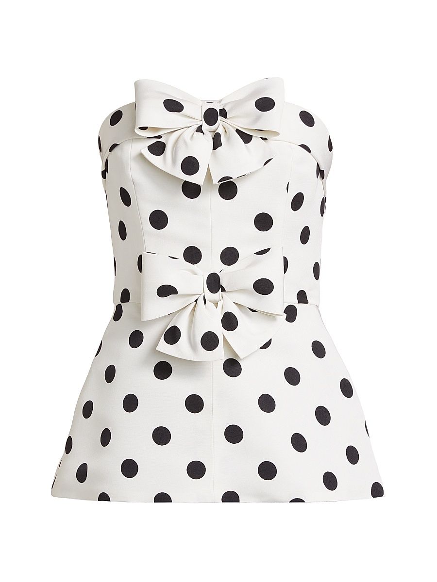 Women's Eloise Polka Dot Silk Peplum Blouse - White With Black Polka Dot - Size 2