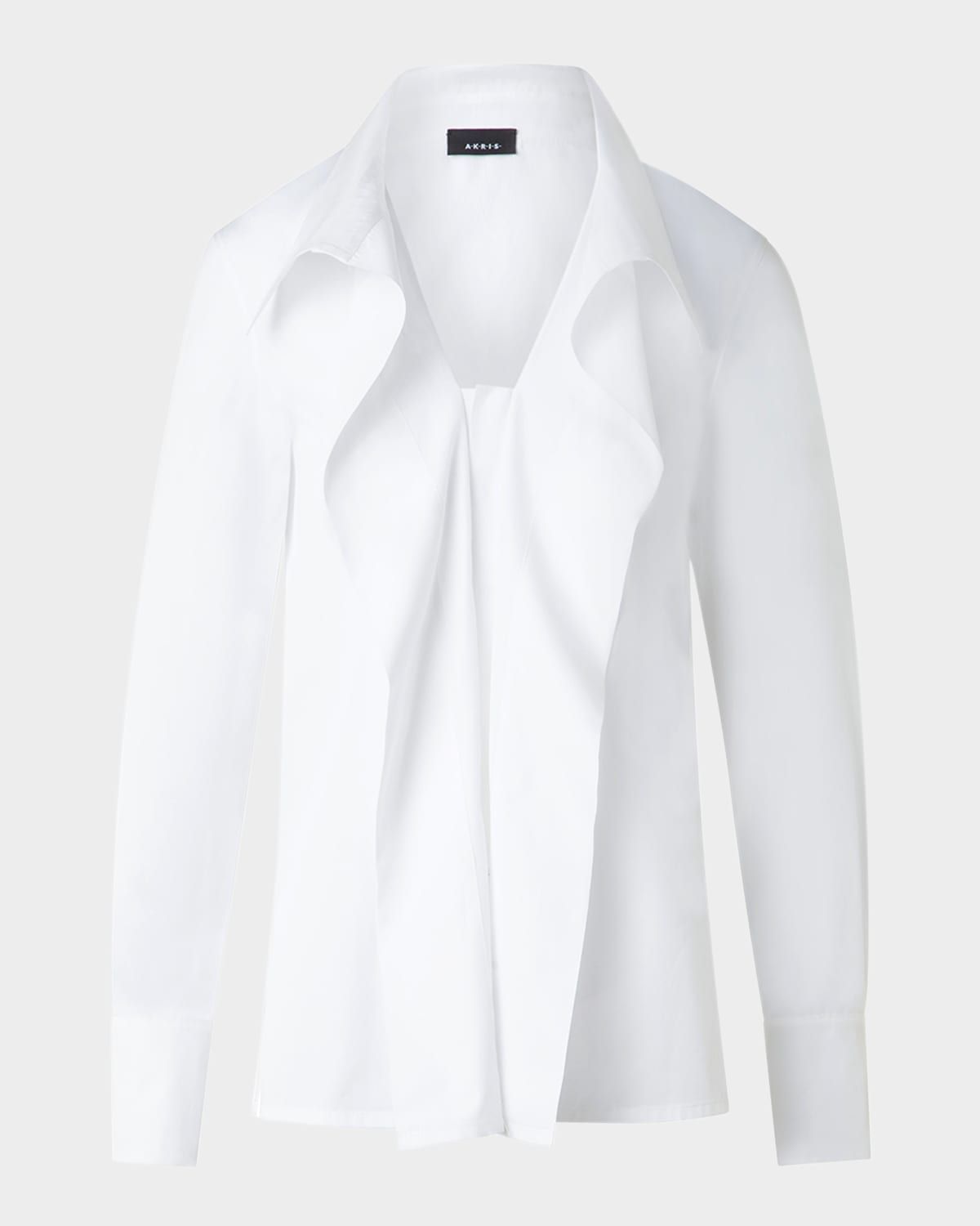 Folding Collar Pleated Cotton Poplin Blouse
