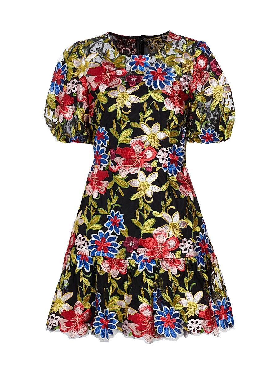 Women's Yasmin Floral Mesh Dress - Red Multi - Size 2