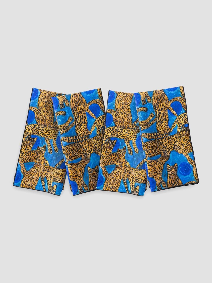 Hunt Slonem Blue Pearls & Ocelots Napkin