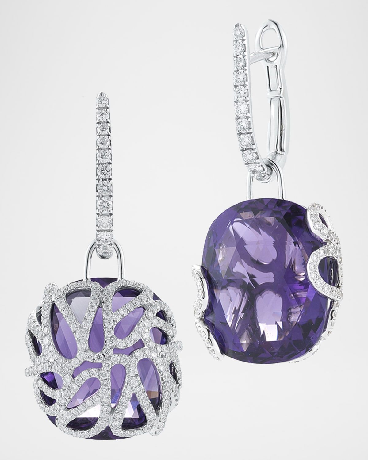 18k White Gold Reversible Diamond & Amethyst Hoop-Drop Earrings