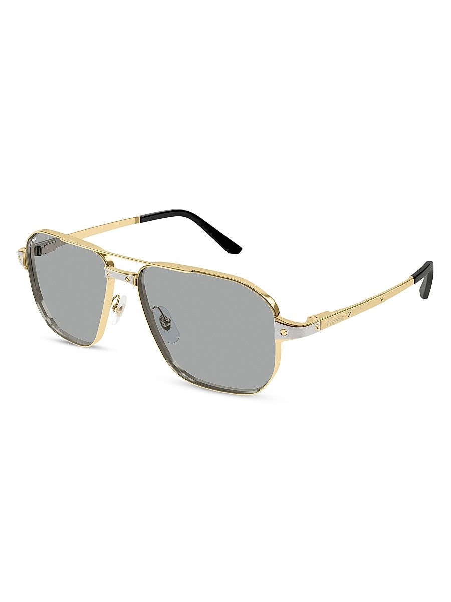 Men's Santos Evolution 59MM 24K-Gold-Plated & Platinum-Plated Metal Navigator Sunglasses - Gold Grey
