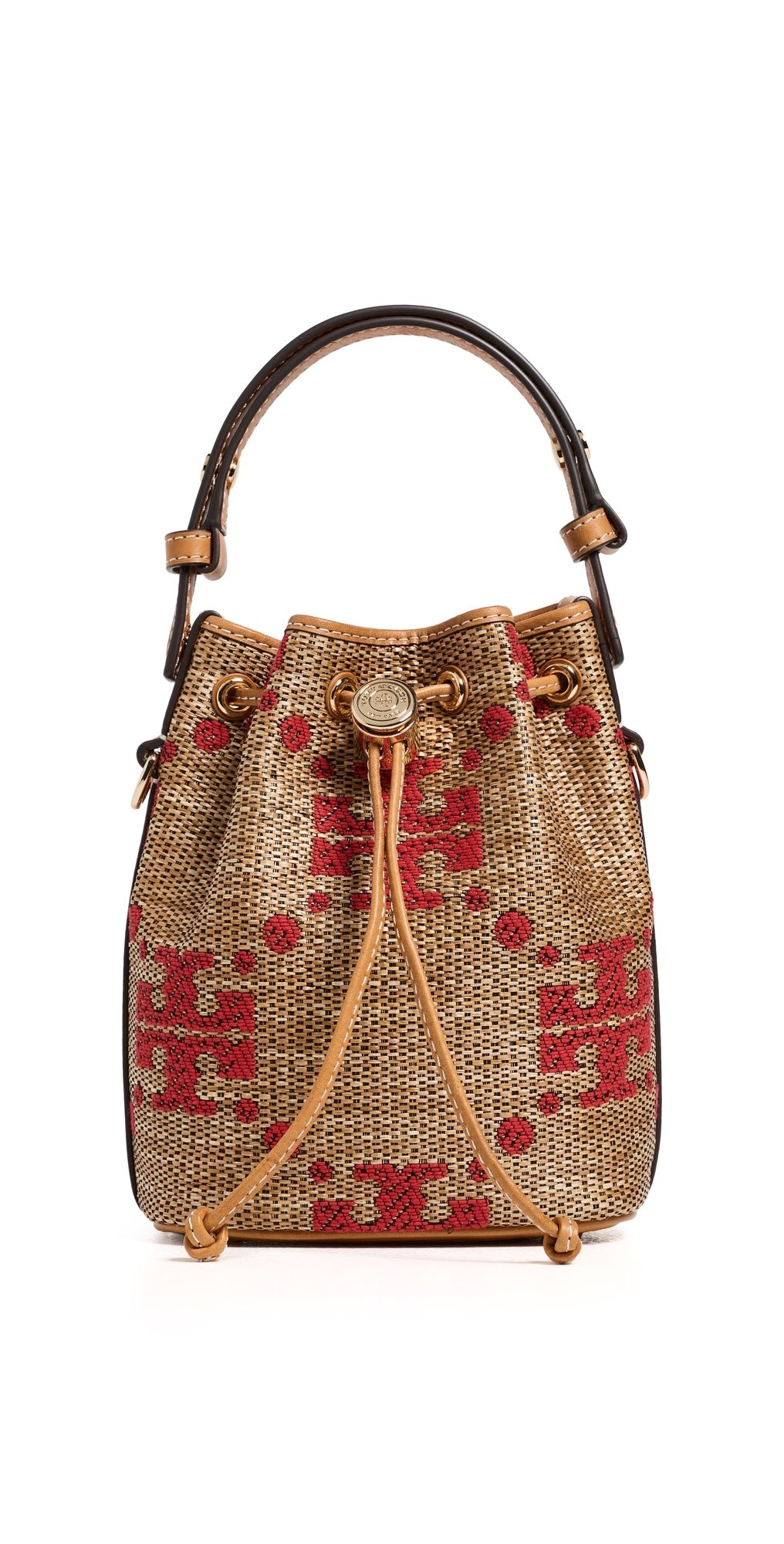 Tory Burch T Monogram Straw Mini Bucket Bag Natural One Size