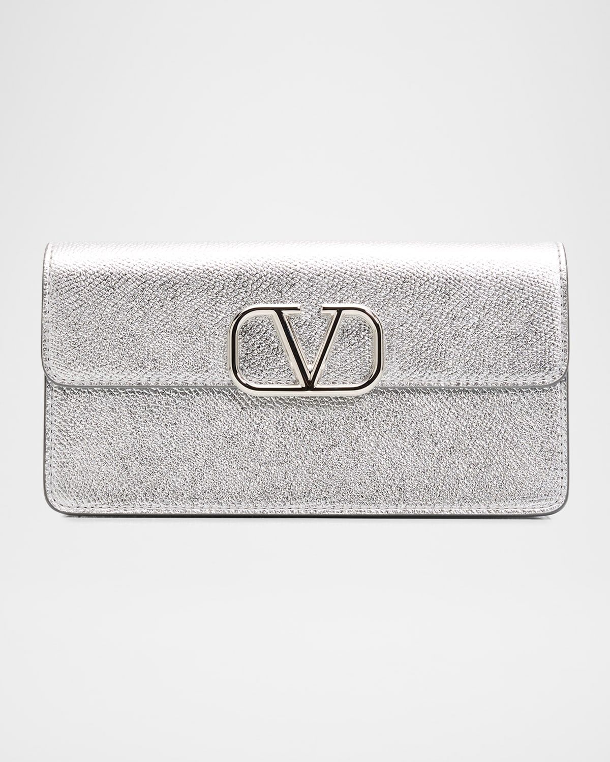 VLOGO Metallic Calfskin Leather Wallet on Chain
