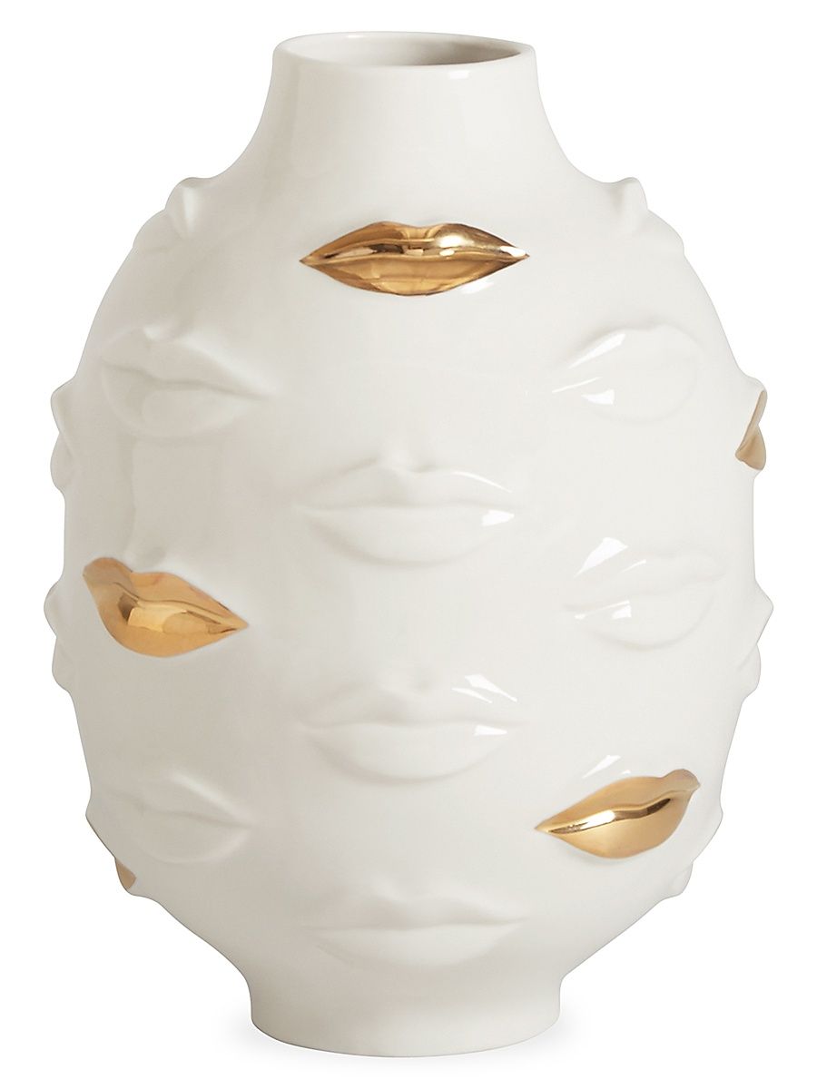 Gilded Gala Round Vase - White
