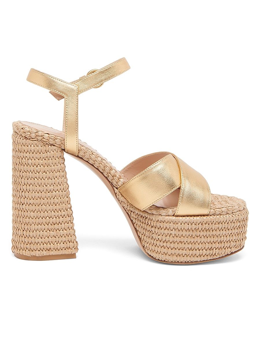 Women's Bebe Leather & Raffia Platform Sandals - Texas Suede - Size 11