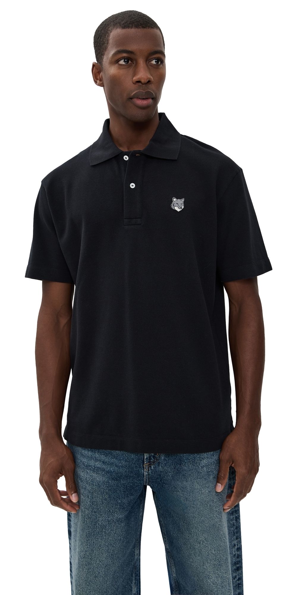 Maison Kitsuné Grey Fox Head Patch Comfort Polo Black XS