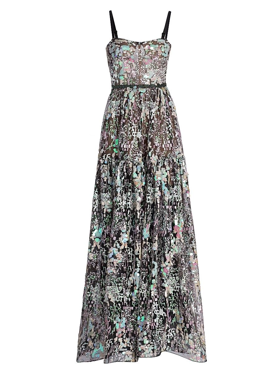 Women's Midnight Embroidered A-Line Gown - Black Multi - Size XL