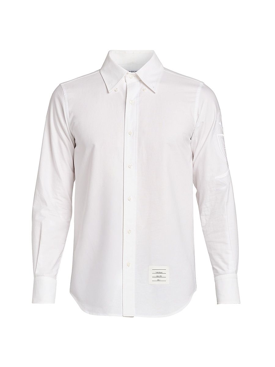 Men's Straight Fit Bd L/S Shirt W/ Satin And Running Stitch Hector Crest In Solid Oxford - White - Size XXL